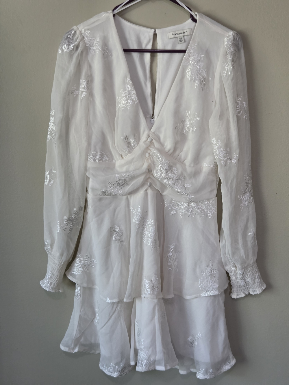 Francesca’s Kathy Embroidered Tiered Mini Dress Ivory Bridal M